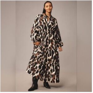 Anthropologie Black and Brown Long Sleeve Dress L